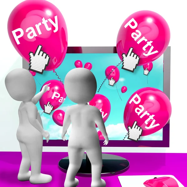 Party-Ballons repräsentieren Internet-Partys und Einladungen — Stockfoto