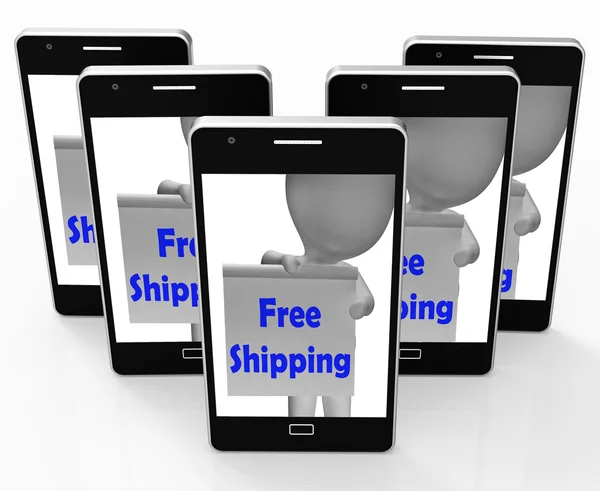 Free Shipping Sign Phone Means Product Shipped At No Cost — Stock Photo, Image