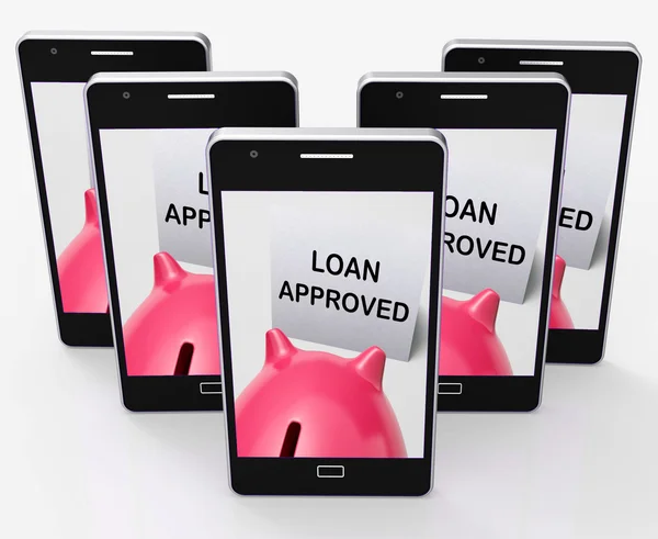 Loan Approved Piggy Bank Means Borrowing Authorised — Stock Photo, Image