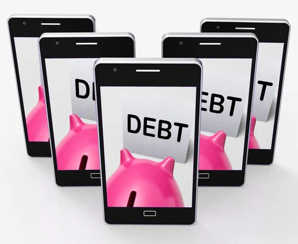Skarbonka długu oznacza zaległości pożyczki i spłaty — Zdjęcie stockowe
