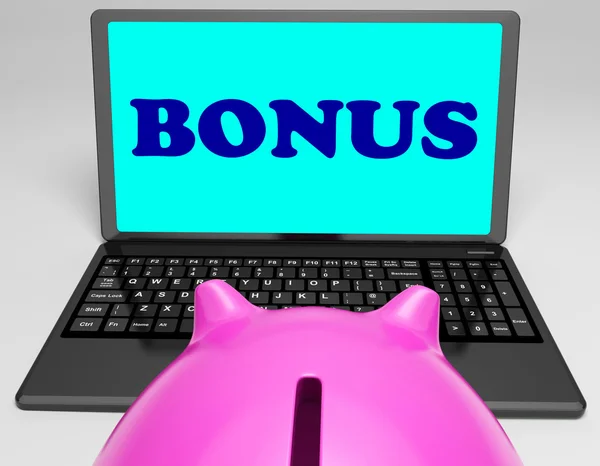 Bonus Laptop Means Perk Benefit Or Dividends — Stock Photo, Image