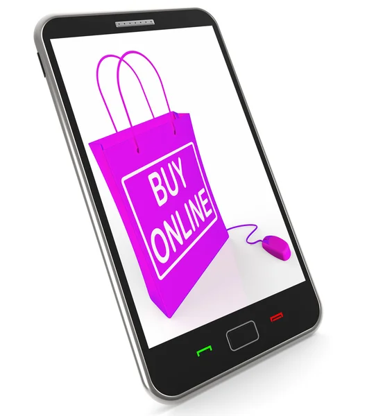 Koupit online telefon zobrazuje dostupnost Internetu pro nákup a prodej — Stock fotografie