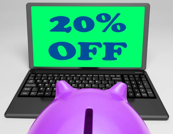 Twenty Percent Off Laptop Shows 20 Discounts Online — Stock Photo, Image