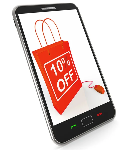 Dez por cento fora do telefone mostra vendas on-line e descontos — Fotografia de Stock
