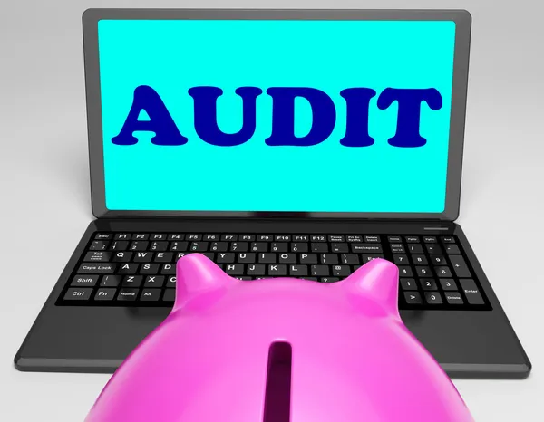 Auditu notebooku znamená auditora zkoumání a analýzy — Stock fotografie