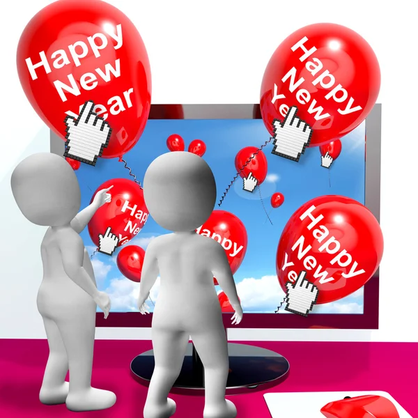 Happy New Year Balloons Show Online Celebration Or Invitations — Stock Photo, Image