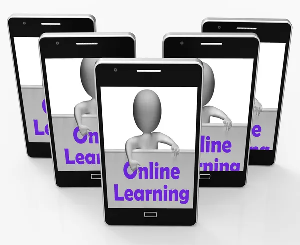 Učení online znamení telefonní prostředky e-learning a internetové kurzy — Stock fotografie