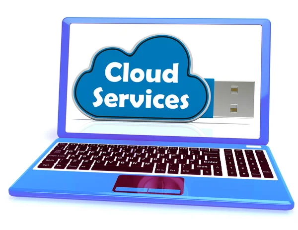 Cloud Services Memory Stick Laptop Отображает резервное копирование файлов Интернета — стоковое фото