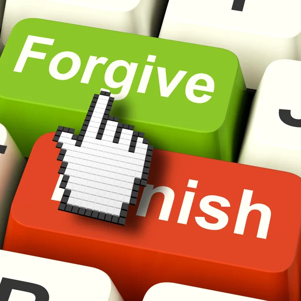 क्षमाशील संगणकाला शिक्षा किंवा क्षमा दाखवते — स्टॉक फोटो, इमेज