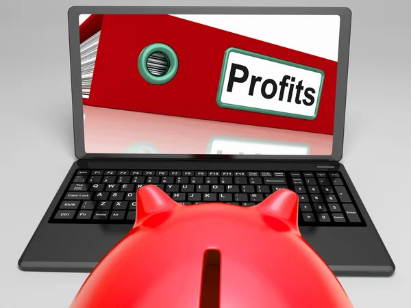 Profits Laptop  Means Financial Earnings And Acquisition — Stock Photo, Image