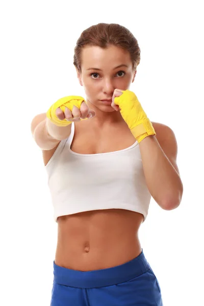 Young attractive fitness model in boxing bandages — Stock Photo, Image