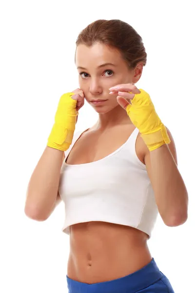 Young attractive fitness model in boxing bandages — Stock Photo, Image