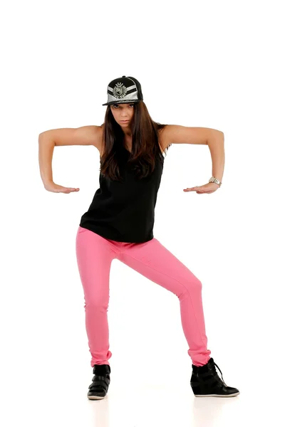 Aantrekkelijke brunette vrouwelijke hip hop danser — Stockfoto