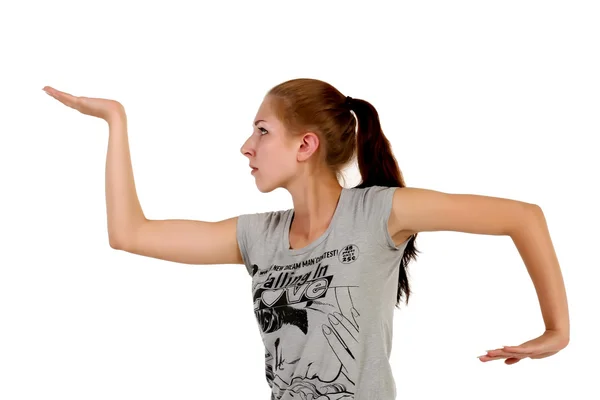Young redhead performing a dancing moves — Stock Photo, Image