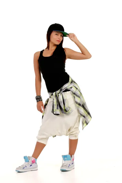 Young attractive woman in hip hop outfit — Stock Photo, Image