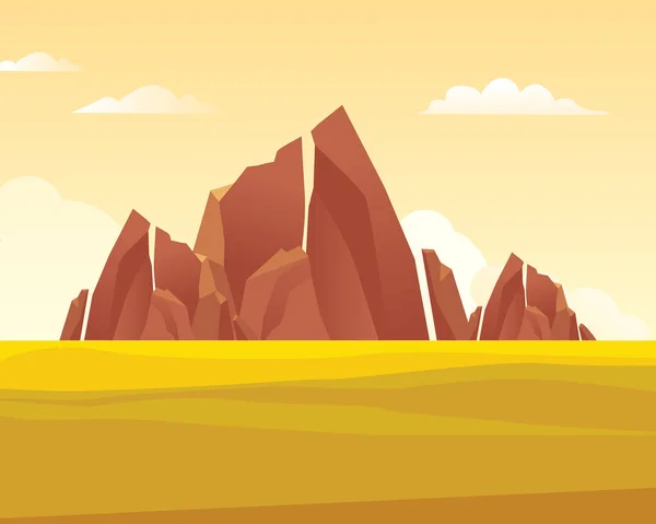 Αμμώδης Έρημος Βράχια Εικονογράφηση Κίτρινοι Αμμόλοφοι Καυτές Καφέ Πέτρες — Διανυσματικό Αρχείο