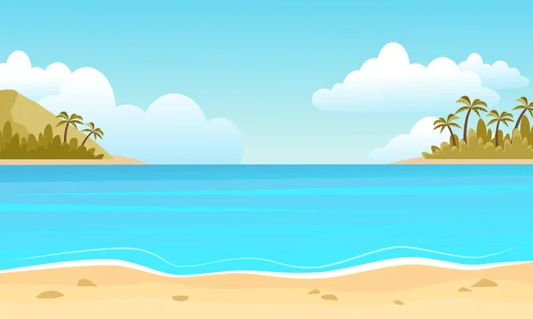 Красочный Тропический Пляж Пейзажем Морской Лагуны Желтый Песок Камнями Острова — стоковый вектор