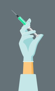 Doktorlar şırınga örnekleriyle ilgilenir. Koronavirüs salgını ilacına karşı genel aşı ve hastalıkların önlenmesi ve yönetimin antibiyotiği. Vektör çizgi film tedavisi.