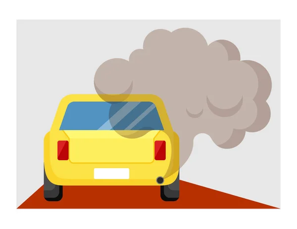 Ilustración de la máquina de gases de escape. La contaminación ambiental con dióxido de carbono, el humo peligroso estropea el aire sustancias tóxicas en la atmósfera está aumentando el clima está cambiando. Caricatura vectorial. — Archivo Imágenes Vectoriales