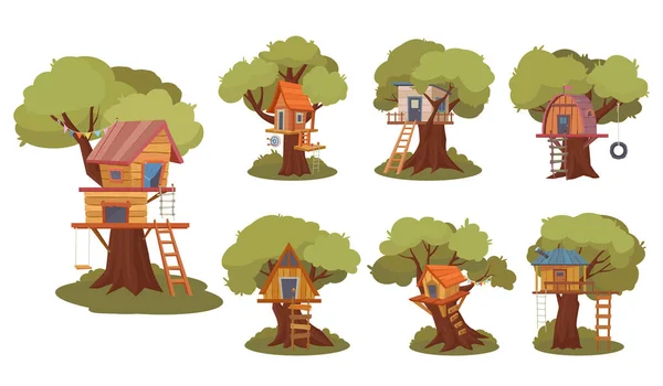 Casa Árbol Parque Atracciones Madera Lugar Juego Para Niños Activos — Archivo Imágenes Vectoriales