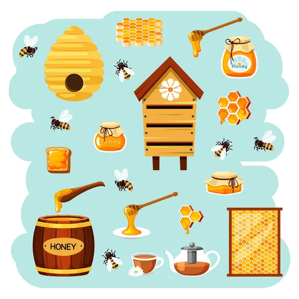 Μελισσοκομείο Μελισσοκομικά Μελισσοκομικά Αγροκτήματα Φυσικό Οικολογικό Προϊόν Για Υγιή Τρόπο — Διανυσματικό Αρχείο