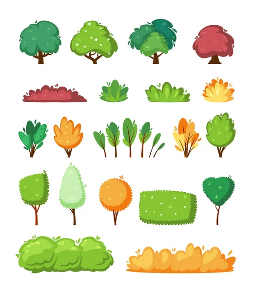 Buskar Och Träd Växter Från Trädgårdsbotaniska Träd Vektor Utomhus Mallar — Stock vektor