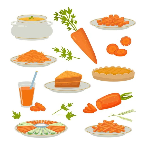 Productos Zanahoria Verduras Naturales Color Naranja Saludables Rodajas Con Caroteno — Vector de stock