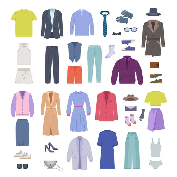 Καθημερινά Ρούχα Μοντέρνα Εποχιακή Συλλογή Στολή Ανδρικό Και Γυναικείο Φόρεμα — Διανυσματικό Αρχείο