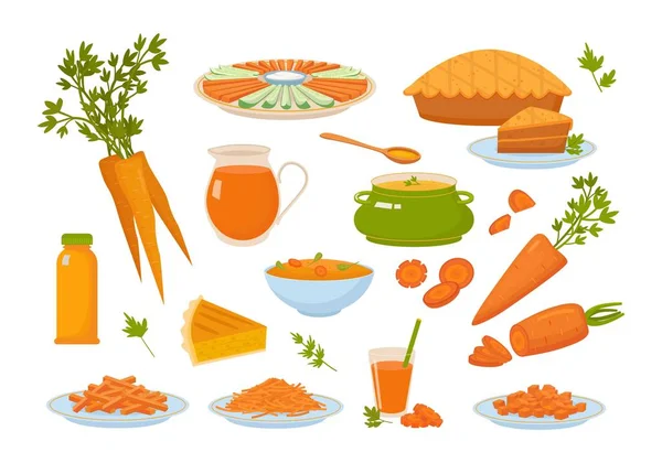 Морковь Здоровые Натуральные Продукты Морковных Овощей Векторные Изображения Различных Продуктов — стоковый вектор