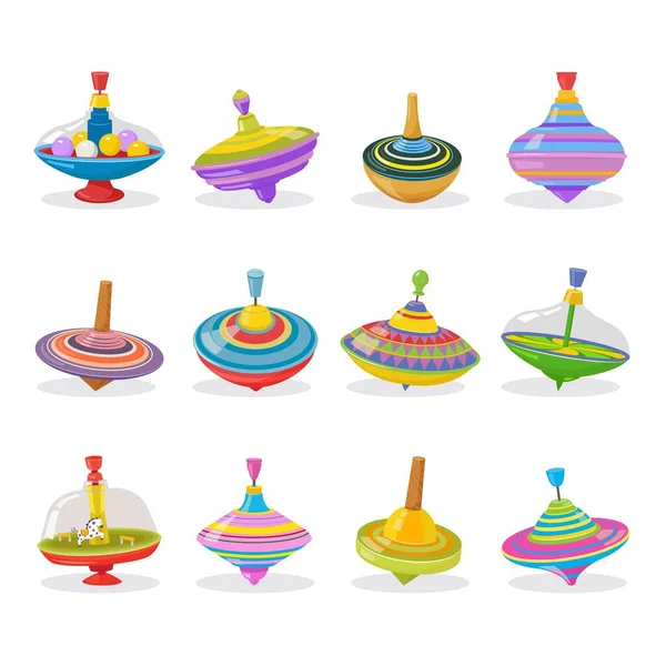 Spinning Top Colored Twirl Spinning Children Toys Isolated White Background — Image vectorielle