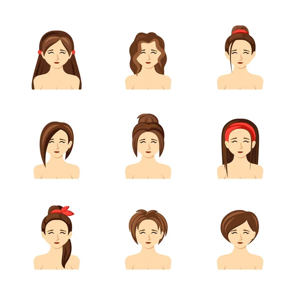 Peinados Mujer Elegantes Tipos Cabello Largo Rizado Moda Vector Dibujos — Vector de stock