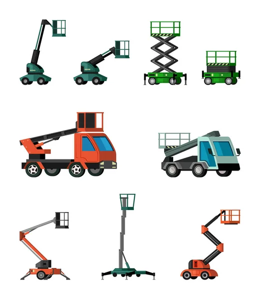 Lifting Cars Telescopic Industrial Lifting Platforms Cars Hydraulic Machines Vector — Vector de stock