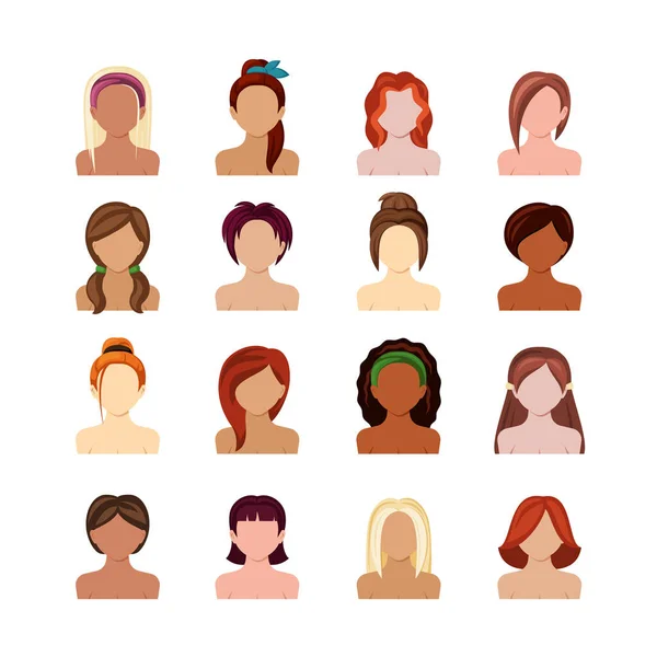 Coiffures Femme Différents Types Coiffure Courte Longue Pour Les Personnages — Image vectorielle