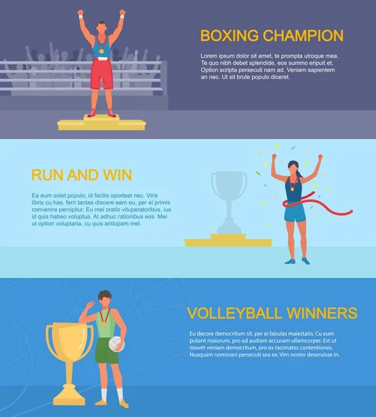 Sport Winners Banners Champion Awards Victories Cups Medals Sport Competition — Stock vektor
