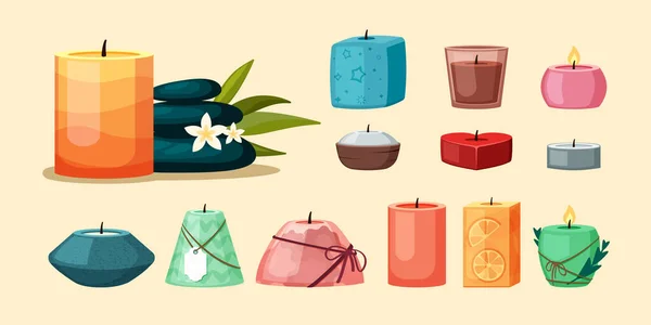 Spa Candles Colored Relax Wax Aroma Candles Interior Decoration Aromatherapy — ストックベクタ