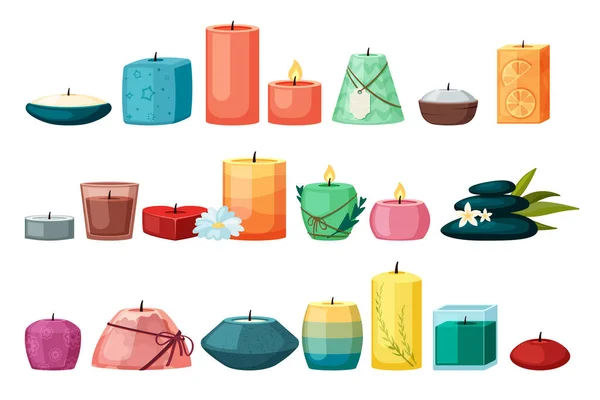 Aroma Candles Relax Spa Salon Colored Items Decoration Interior Aromatherapy — 스톡 벡터