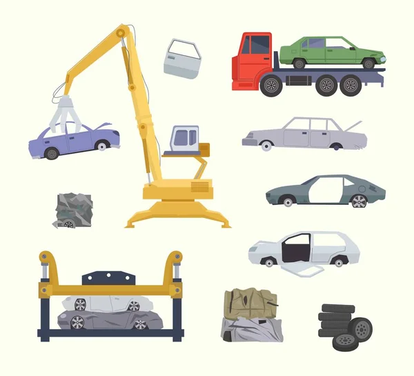 Damaged Cars Vehicle Evacuation Road Accident Motor Vehicle Crush Vector — Vector de stock