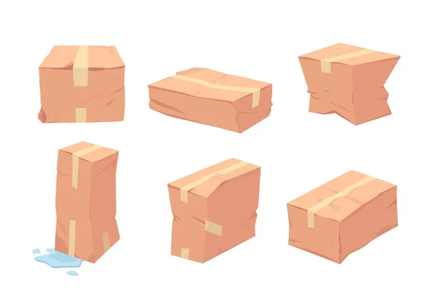 Поврежденная Коробка Проблемы Доставкой Некачественных Картонных Упаковок Изолированные Векторные Иллюстрации — стоковый вектор