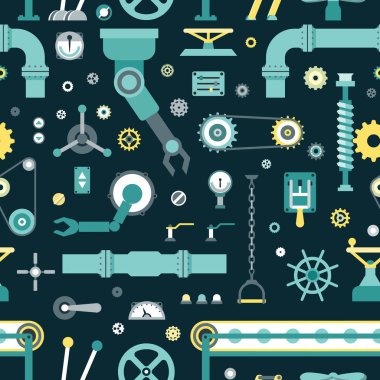 gears pattern. round steel mechanism robotic parts for industrial conveyor. Vector cartoon seamless background