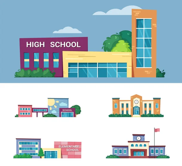 Municipal Buildings City Exterior Modern Facades School College University Vector — 스톡 벡터