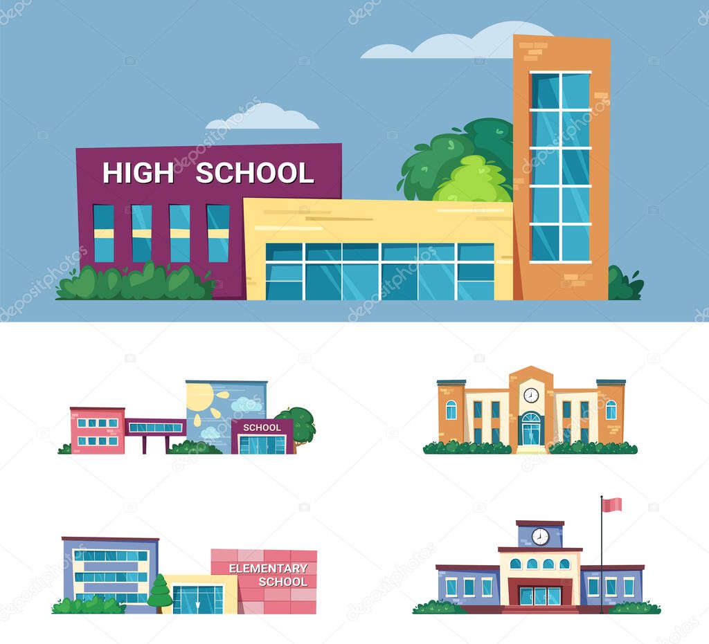 municipal buildings. city exterior modern facades of school college and university. Vector architectural templates in flat style