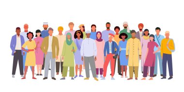 multiracial crowd. internation team asian european arabic female and male worldwide persons diversity togetherness. Vector illustration in cartoon style