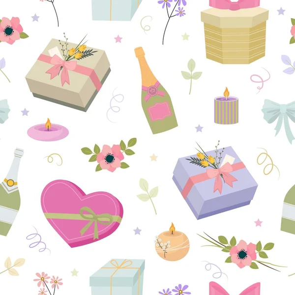 Gifts Pattern Present Decorated Background Illustration Present Boxes Gifts Floral — Stockový vektor