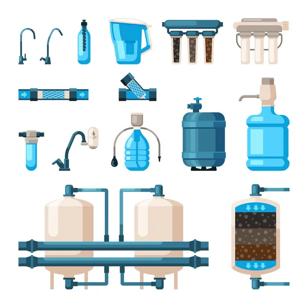 Wasserfilter Zubehör Zur Reinigung Von Flüssigkeiten Reinigung Prozesse Abfallbehandlung Vektor — Stockvektor