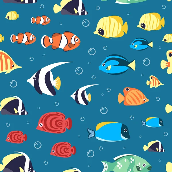 Fishes Pattern Underwater Life Exotic Colored Aquarium Animals Fishes Illustrations — Vettoriale Stock