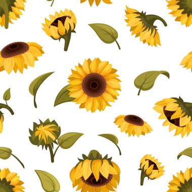sunflowers pattern. seamless decoration with sunflowers botanical illustration for textile design projects. Vector flowers template