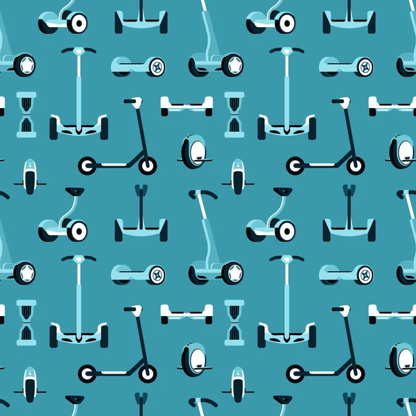Electric Transport Pattern Seamless Background City Eco Bicycles Scooters Monowheels — стоковый вектор