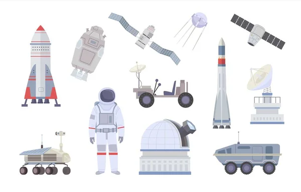 Космічні Єкти Астронавти Прогулюються Космічним Шатлом Ракетами Вивчення Всесвіту Відкритому — стоковий вектор