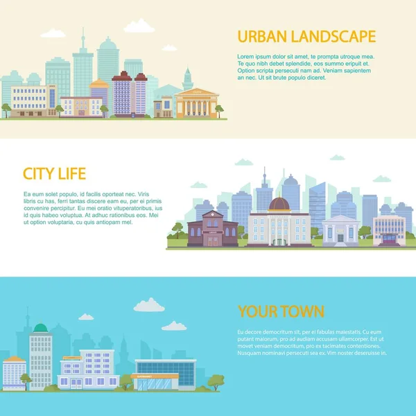 Municipal Buildings Banners Horizontal Ads Templates Urban Architectural Landscape House — Wektor stockowy