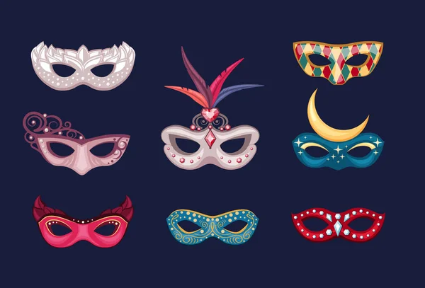 Venetian Mask Carnival Mystery Masked Faces Holiday Decoration Performance Vector — стоковый вектор